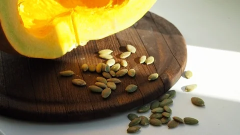 Solar pumpkin in the kitchen on wood Stock Footage 96152501