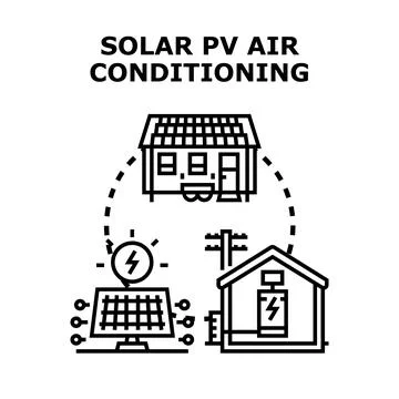Solar pv air conditioning system generating sustainable energy Ilustración de archivo