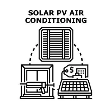 Solar pv air conditioning system installation concept Ilustración de archivo