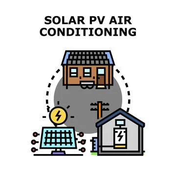 Solar pv air conditioning system generating sustainable energy Ilustración de archivo