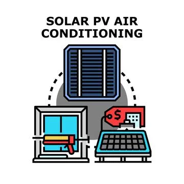 Solar pv air conditioning system installation concept Ilustración de archivo