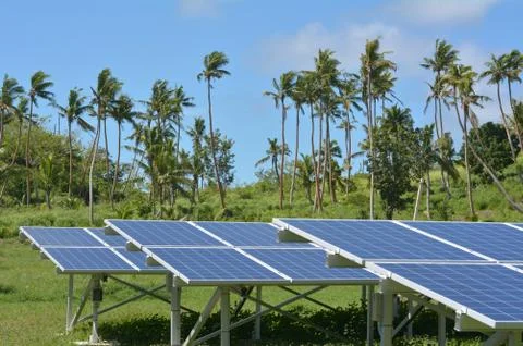 Solar PV modules on remote Island in Fiji 库存照片