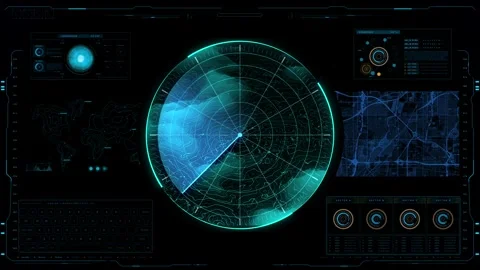 Solar Radar HUD Animation for Space Monitoring and Astronomy Data Stock Footage 332968090