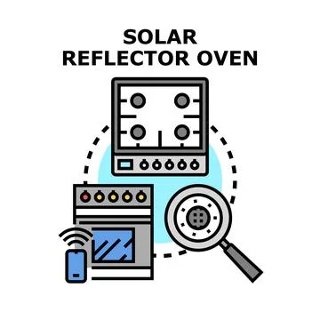 Solar reflector oven concept with smart kitchen appliances Stock Illustration