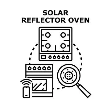 Solar reflector oven concept with smart kitchen appliances Stock Illustration