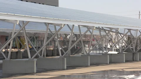 Solar renewable electricity infrastructure panels at tech company office Vídeo Stock 149881064
