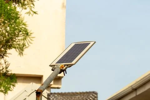 Solar security lamp outside Stock Photos