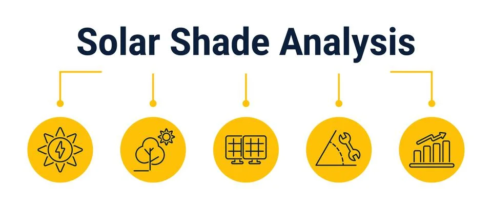 Solar shade analysis and layout optimization workflow icons 스톡 일러스트