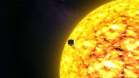 Solar spacecraft orbiting around sun イラスト素材