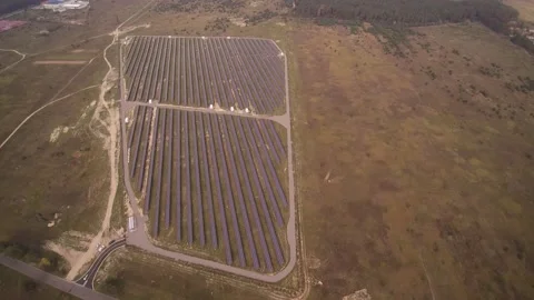 Solar station with sun panels producing clean electricity Stock Footage 169855679