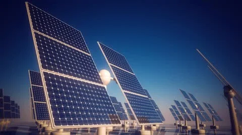 Solar sustainable energy panels Photovoltaic renewable power supply system Stock Footage