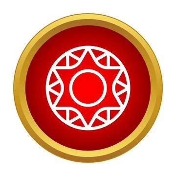 Solar symbol icon on red button with gold border Stock Illustration