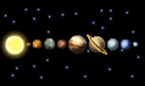 Solar System 8 Bit Arcade Video Game Pixel Art Stock Illustration