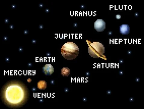 Solar System 8 Bit Arcade Video Game Pixel Art Stock Illustration