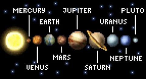 Solar System 8 Bit Arcade Video Game Pixel Art Stock Illustration