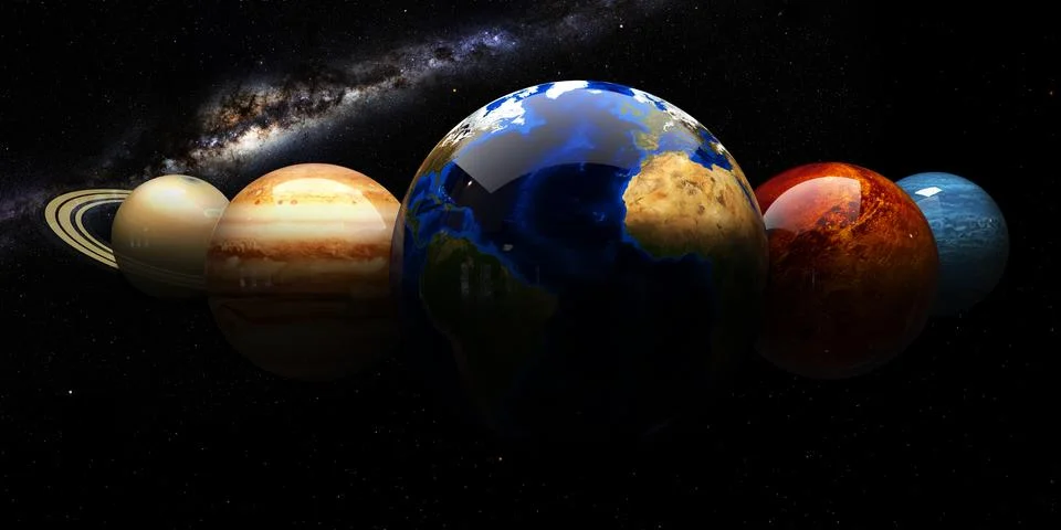 Solar system and space objects. Elements of this image furnished by NASA Stock Illustration