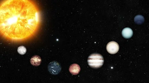 Solar System Animated with Sun and Plane... | Stock Video | Pond5