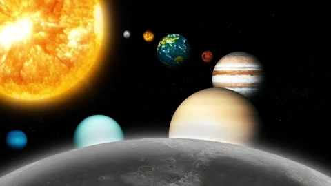 Solar System Animation with Aligned Planets, Animation of the solar system .. Stock Footage 317856009
