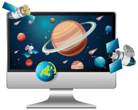 Solar system on computer background イラスト素材