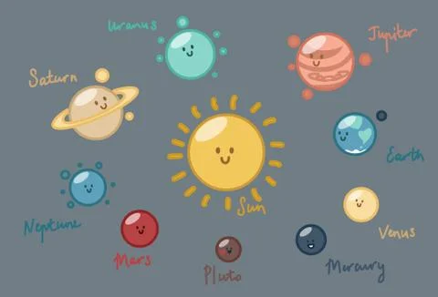 Solar system. Eight planets, Pluto and the Sun. Vector illustration Stock Illustration
