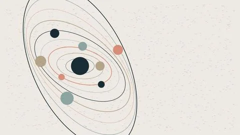 Solar system illustration with planets orbiting star on space background Stock Illustration