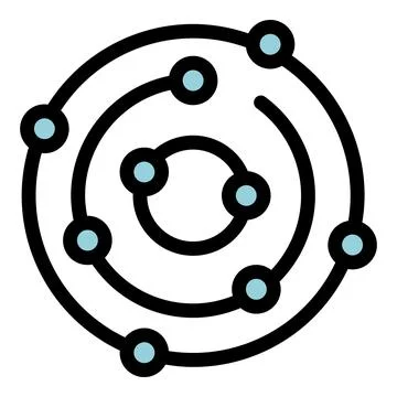 Solar system model with planets orbiting around sun icon Stock Illustration