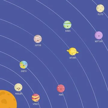 Solar System Model with Smiling Planets Vector Stock Illustration