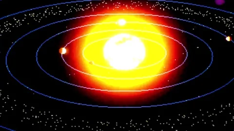 Solar System orbits a luminous star with distant planets in a cosmic celest.. Video stock 346748951