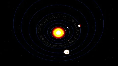 Solar system orbits with planets in cosmic darkness during astronomical exp.. Vídeo Stock 346748934