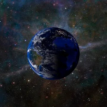 Solar system planet Earth on nebula background 3d rendering. Illustrazione stock