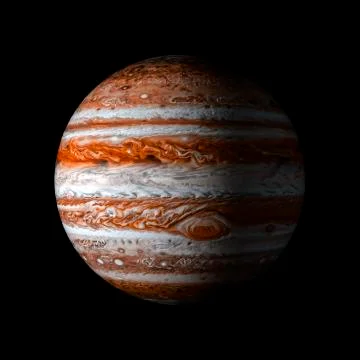 Solar system planet Jupiter on black background 3d rendering Illustrazione stock