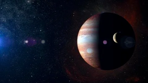 Solar system planet Jupiter on nebula background. Illustrazione stock