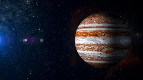 Solar system planet Jupiter on nebula background 3d rendering Ilustración de archivo
