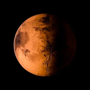 Solar system planet Mars on black background 3d rendering 库存插图