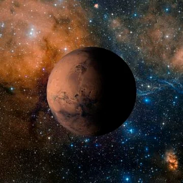 Solar system planet Mars on nebula background 3d rendering. Stock Illustration