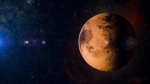 Solar system planet Mars on nebula background 3d rendering. 스톡 일러스트