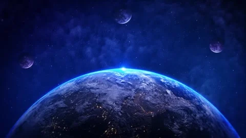Solar system, planet near sun in space sunrise on planet earth and moon, black Stock Footage 333966868
