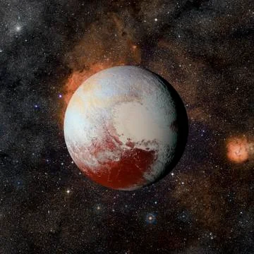 Solar system planet Pluto on nebula background. 스톡 일러스트