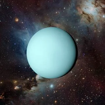 Solar system planet Uranus on nebula background 3d rendering. Ilustración de archivo