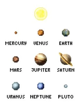 Solar System Planets 8 Bit Video Game Pixel Art 스톡 일러스트