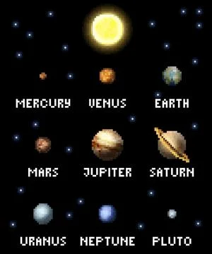 Solar System Planets 8 Bit Video Game Pixel Art イラスト素材