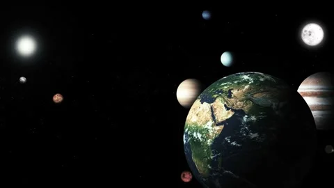 Solar system planets aligned in space with Earth in the foreground Stock Footage 317856725