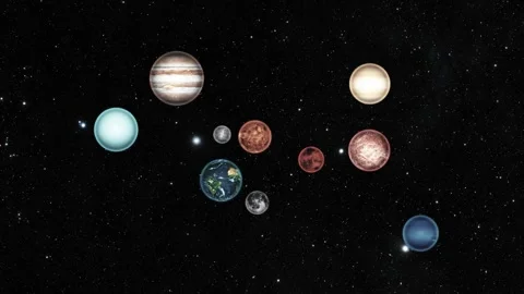 Solar system planets aligned in space animation Video stock 335489085