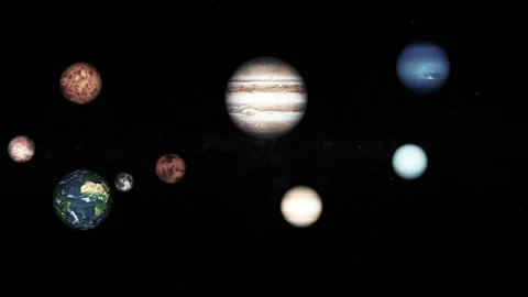 Solar system planets aligned on starry space background animation Stock Footage 335489047