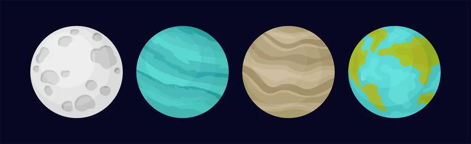 Solar System Planets and Celestial Body Vector Set Stock Illustration
