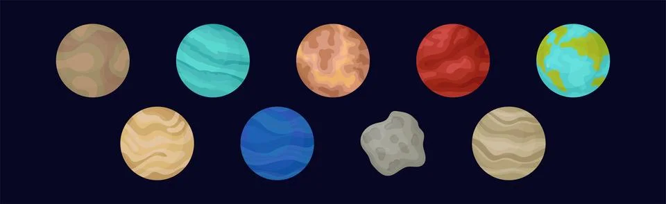 Solar System Planets and Celestial Body Vector Set Ilustración de archivo