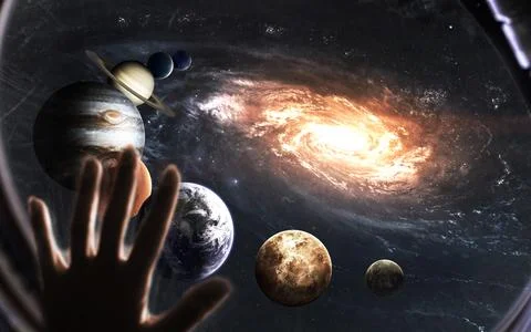 Solar system planets and Milky way, awesome science fiction wallpaper. Elements 스톡 일러스트