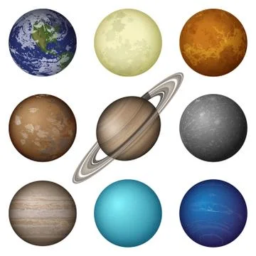 Solar System planets and moon, set Stock Illustration