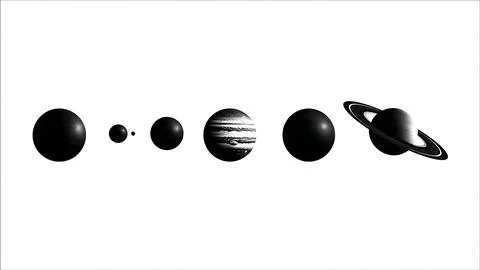 Solar System Planets Black Solid Silhouette Collection Illustration