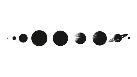 Solar System Planets Black Solid Silhouette Collection 스톡 일러스트